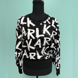 Karl Lagerfeld paris graffiti pullover ribbed round neck in black/white size xs